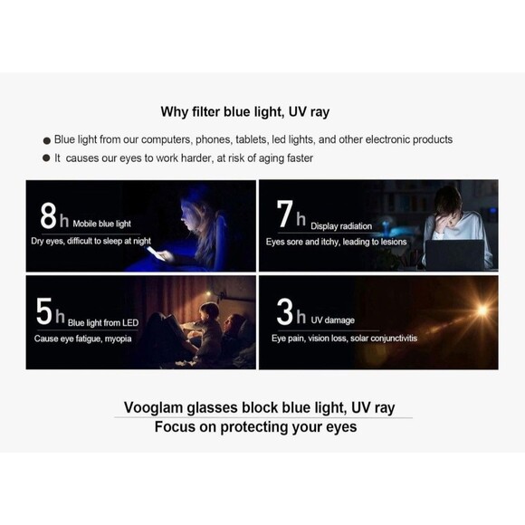 VOOGLAM Oversize Plain Glasses for Women, Clear Anti Blue Fashion 7543 - Picture 10 of 12